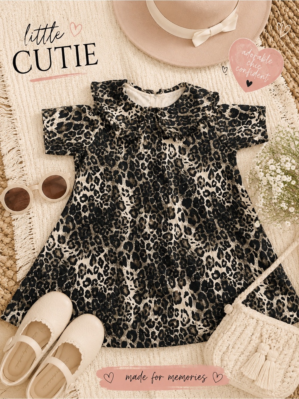 Cute Leopard Print Dress - Black & Cream